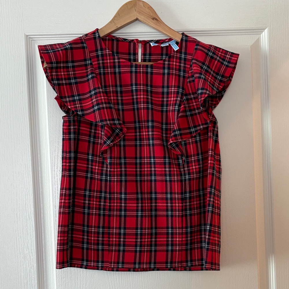 Draper James Red and Black Plaid Blouse